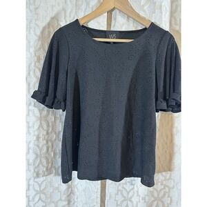 Anthropologie Black Eyelet Cottagecore Milkmaid Peasant Boho Top Size Small